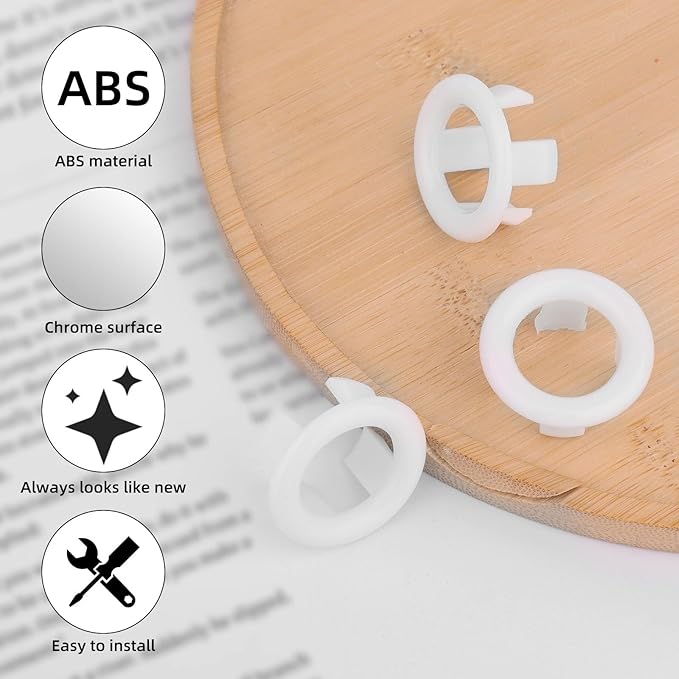 10pcs Chrome Sink Overflow Ring, Bathroom Sink Overflow Trim Ring Hole Cover Insert Cap for Basin Vanity & Ceramic Sinks Easy Tool-Free Installation