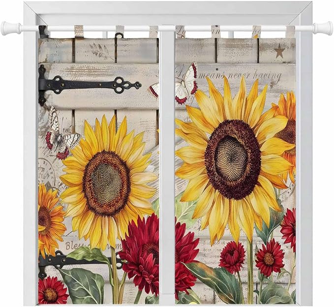 Red Yellow Sunflowers Bathroom Curtains 63 Inch Length, Window Curtains Tab Top by Unknown