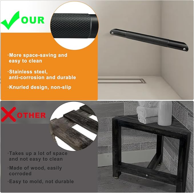 Shower Foot Rest for Shaving Legs Shower Foot Stool- Wall Mounted Bathtub Foot Rest Stainless Steel 304 Foot Rset Bar- Black