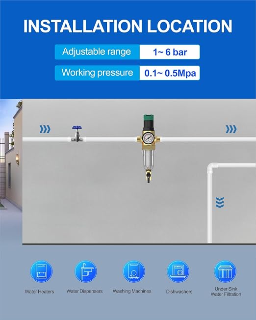 Spin Down Sediment Filter with Water Pressure Regulator, 2 in 1 Whole House - Image 7