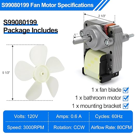 S99080199 Bathroom Exhaust Motor – 80 CFM, 4.0 Sones Powerful Vent Fan Motor - Image 2