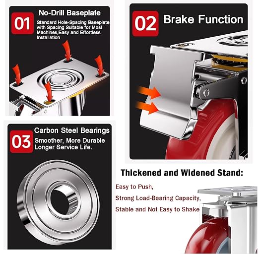 4 inch Casters Load 2400lbs -Includes 2 Sets of Adaptive Screws -Lockable - Image 3