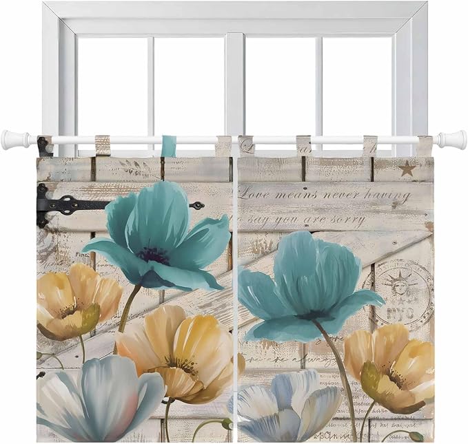 Watercolor Flowers Bedroom Curtains 63 Inch Length, Window Curtains Tab Top by Unknown