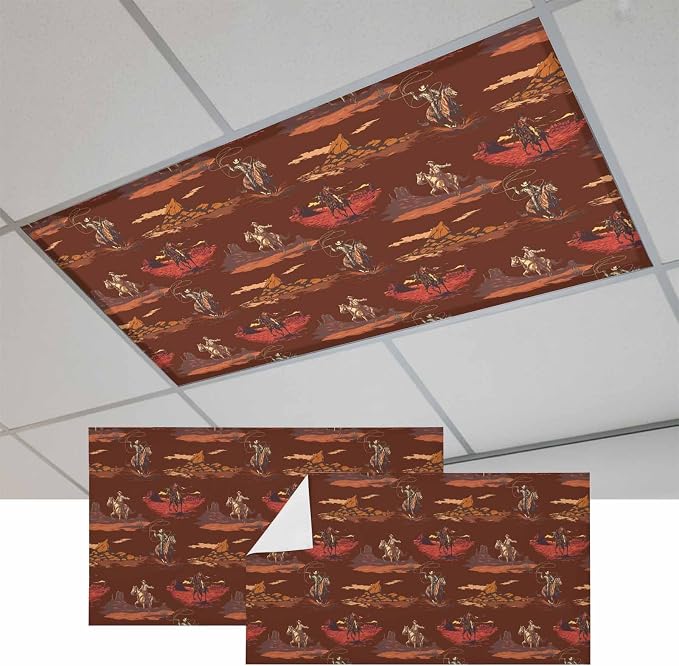 Cowboys Horses 2 Pcs Fluorescent Light Covers 4 x 2 Feet, Desert Ethnic Winds - Image 2