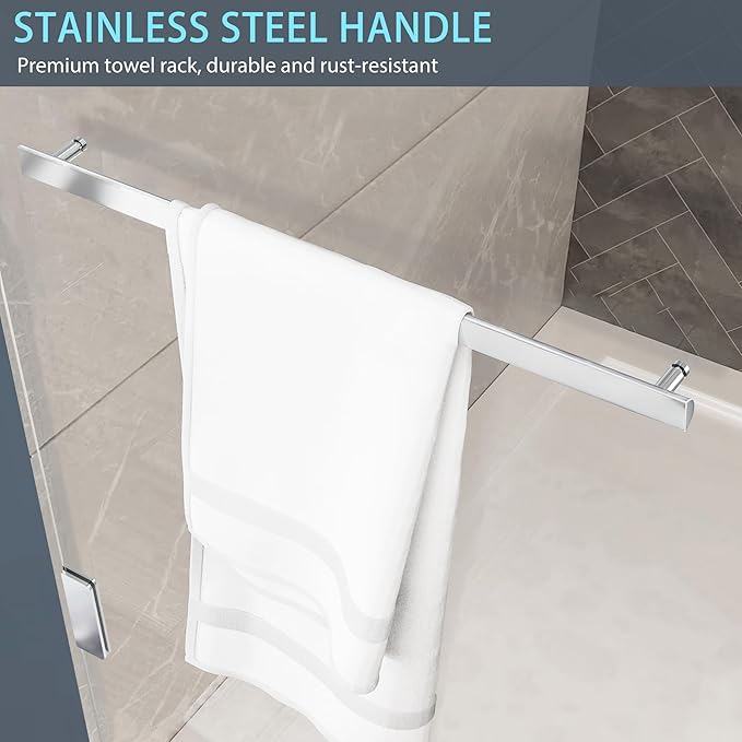 Bathtub Shower Door, 34" W X 58" H Fixed Bathtub Shower Glass Panel in Polished Chrome Finish, 1/4"(6mm) Clear Tempered Frameless Shower Glass Door, Tub Shower Panel with Clamps and Handle