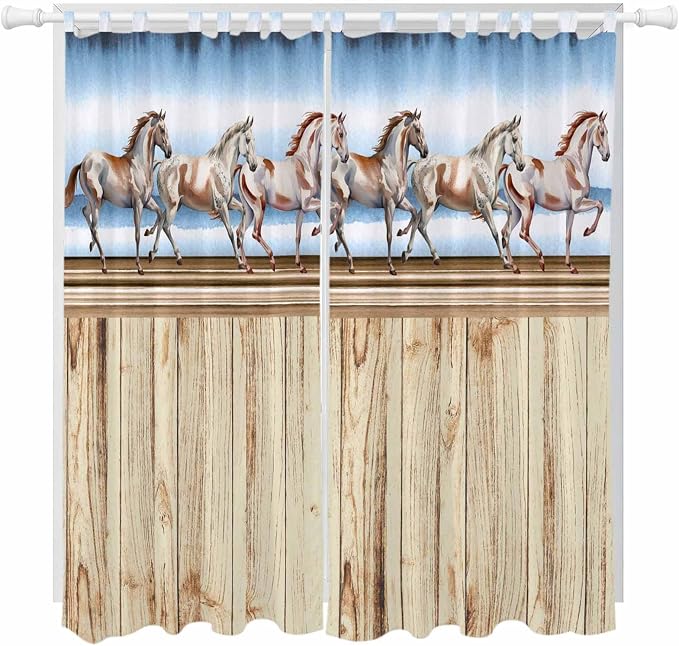 Western Horse Living Room Curtains 96 Inch Length, Window Curtains Tab Top by Unknown