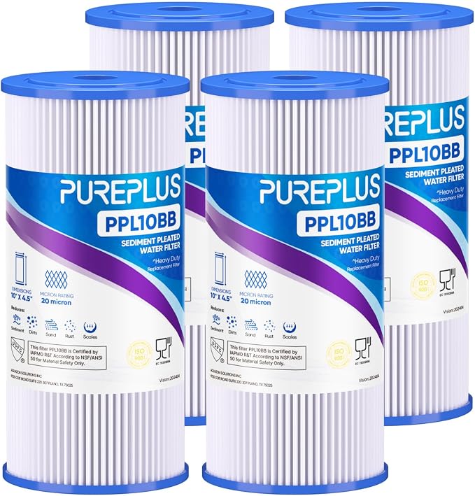 PUREPLUS 20 Micron 10" x 4.5" Whole House Pleated Sediment Filter by PUREPLUS
