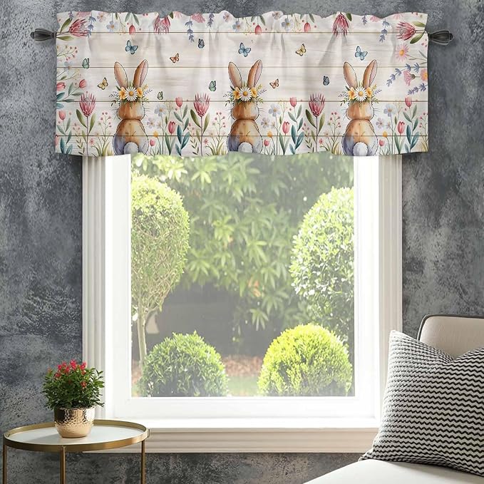 Easter Curtain Valances for Windows, Kitchen Valance Window Treatment, Spring - Image 4