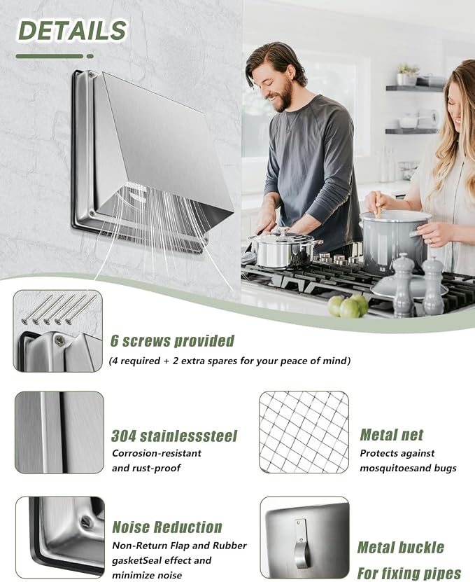 Upgraded 4" Stainless Steel 304 Dryer Vent Cover Outdoor - Image 2