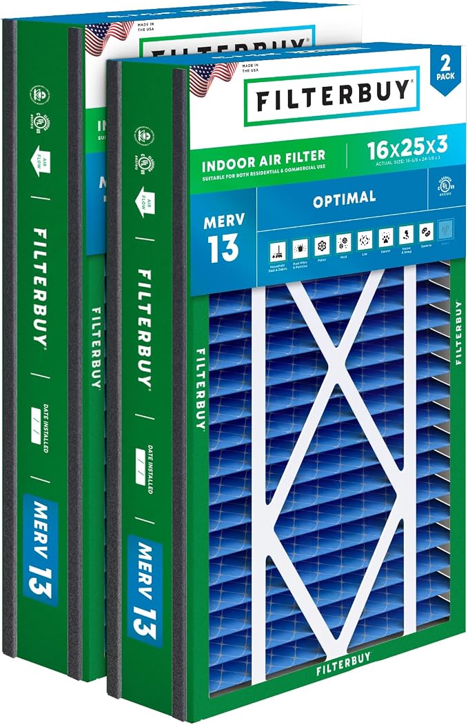 Filterbuy 16x25x3 Air Filter MERV 13 Optimal Smoke & Allergy Defense, by Filterbuy