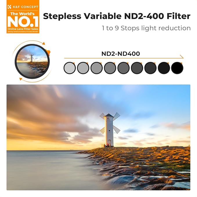 K&F CONCEPT 58mm Ultra-Low Reflectivity Putter Variable ND Filter ND2-ND400 28 - Image 2
