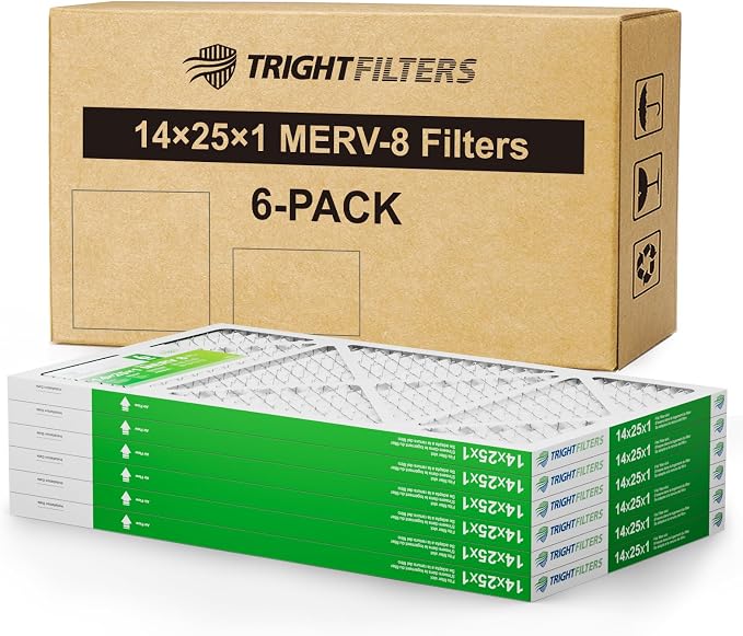 14x25x1 Air Filter 6 Pack, Durable MERV 8 Pleated Home HVAC AC Furnace Filters by TrightFilters