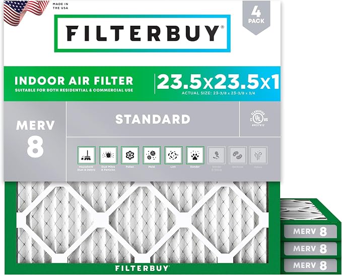 Filterbuy 23.5x23.5x1 Air Filter MERV 8 Essential Dust & Allergy Defense by Filterbuy