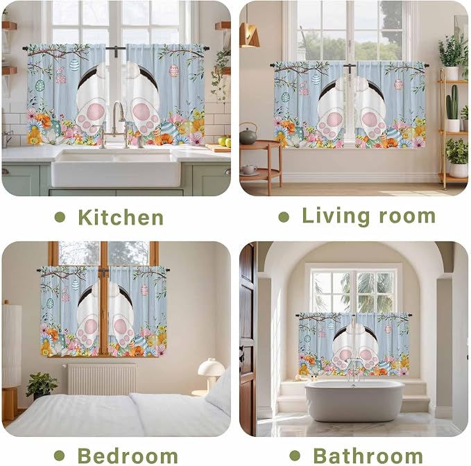 Easter Kitchen Curtains 45 Inch Long 2 Panel Set, Rod Pocket Window Treatment - Image 8