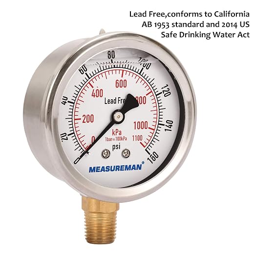 MEASUREMAN Lead-Free Pressure Gauge, 2-1/2inch Dial, Glycerin Filled, - Image 2