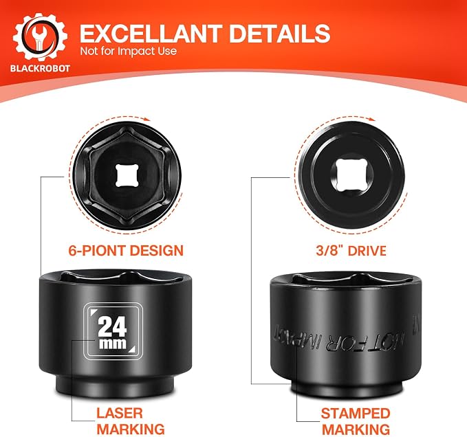 BLACKROBOT 24mm Low Profile Oil Filter Socket, 3/8" Drive 6-Point Oil Filter - Image 4