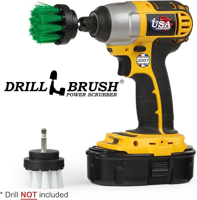 Drill Brush - Grout Cleaner - 2-inch Diameter Round Spin Brush Set - Kitchen Accessories - Scrub Stove, Oven, Sink, Tile - Carpet Cleaner - Leather, Upholstery, Fabric - Wheel Brush - Glass Cleaner