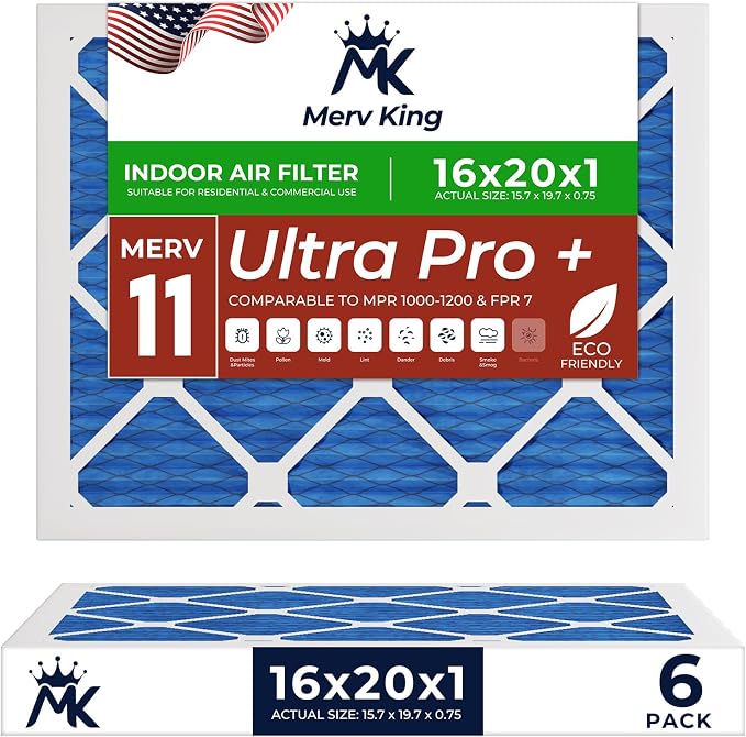 MervKing 16x20x1 Air Filter Actual Size: 15.7" x 19.7" x 0.75" MERV 11 MPR by MervKing