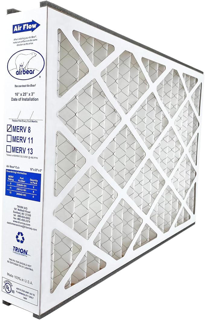 16x25x3 TRION Air Bear Cub Pleated HVAC Air Filter MERV 8 - Image 2
