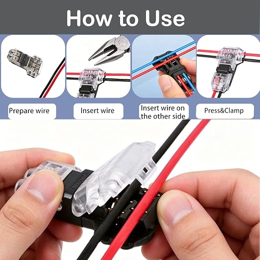 2 Pin 3 Way Low Voltage Wire Quick Connectors, T Type 2 Pins Wire Splice - Image 2