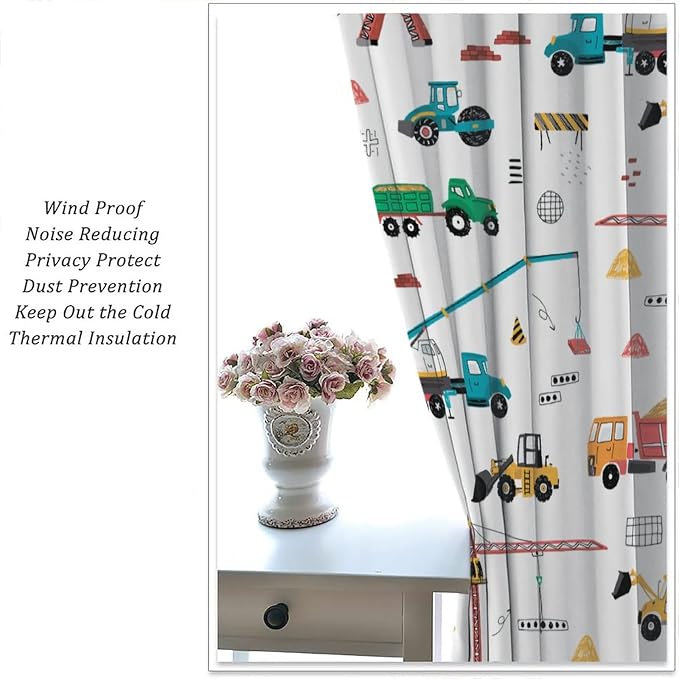 Construction Window Curtains, Kids Cartoon Construction Machines Building Hand - Image 5
