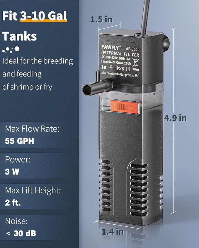 Pawfly Internal Aquarium Filter, Submersible Power Filter - Image 2