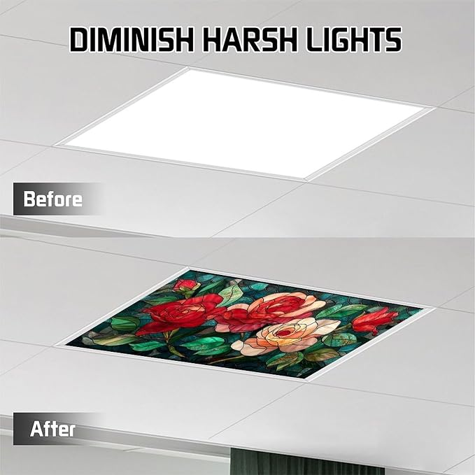 2PCS Stained Glass Rose Magnetic Fluorescent Light Covers - Image 4