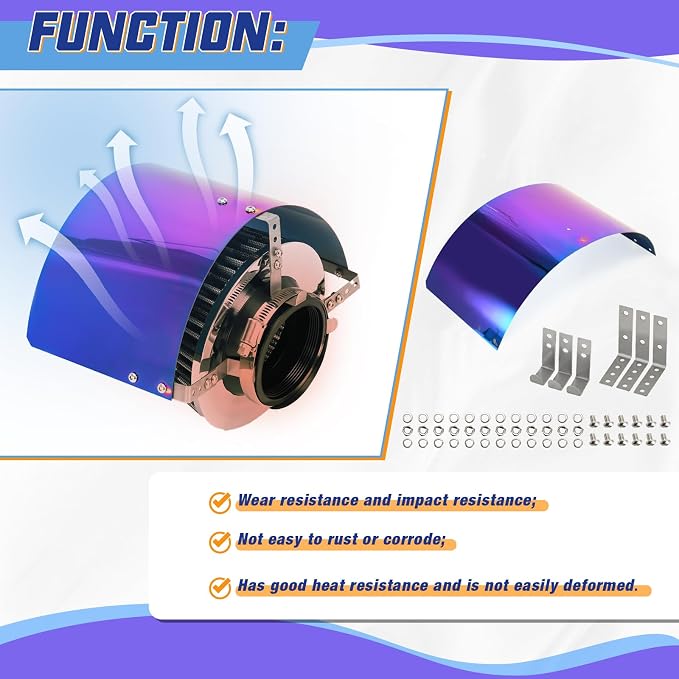 PTNHZ Universal Stainless Steel Air Intake Filter Cover Heat Shield Fits - Image 5