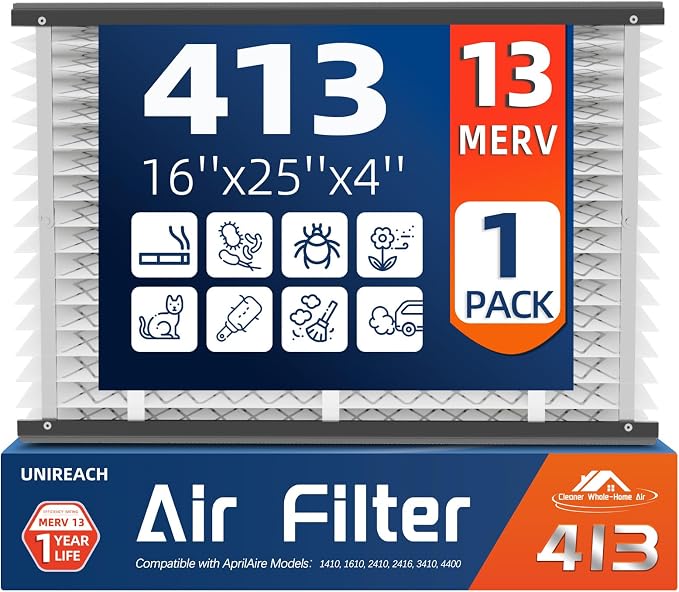 413 Replacement Air Filter, MERV 13, Actual Size: 16"x28"x4", Nominal Size: by UNIREACH