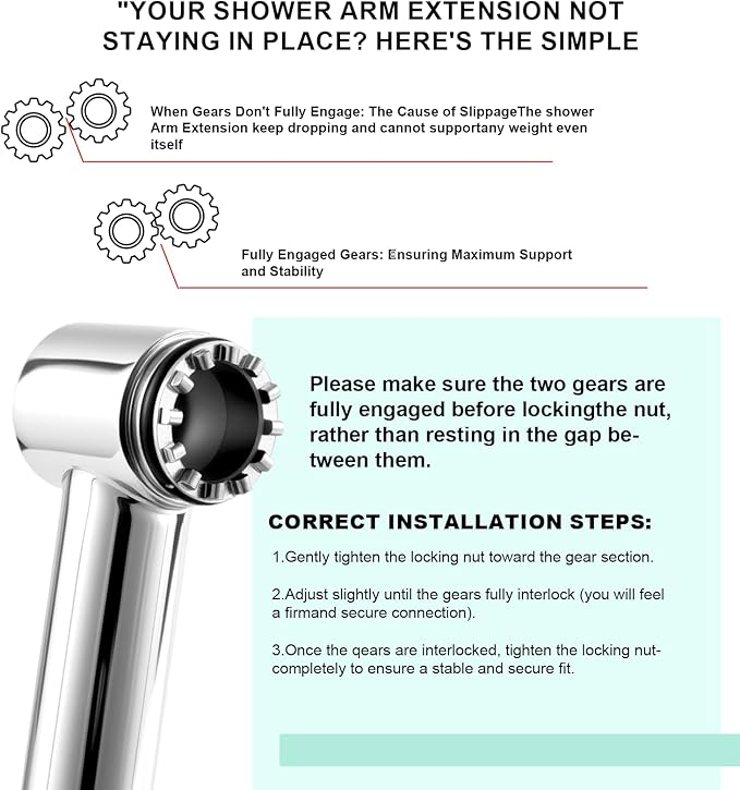 Shower Head Extension Arm, 16 Inch Solid Brass Adjustable Extender with Lock Joint, Height & Angle Adjustable Shower Arm for Rainfall or Fixed Shower Head, G1/2 Connector (Chrome)