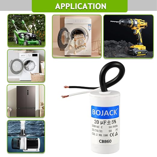 BOJACK Run Capacitor 20 uF MFD 250V AC 20 MFD CBB60 2 Wire 50/60Hz Cylinder - Image 6