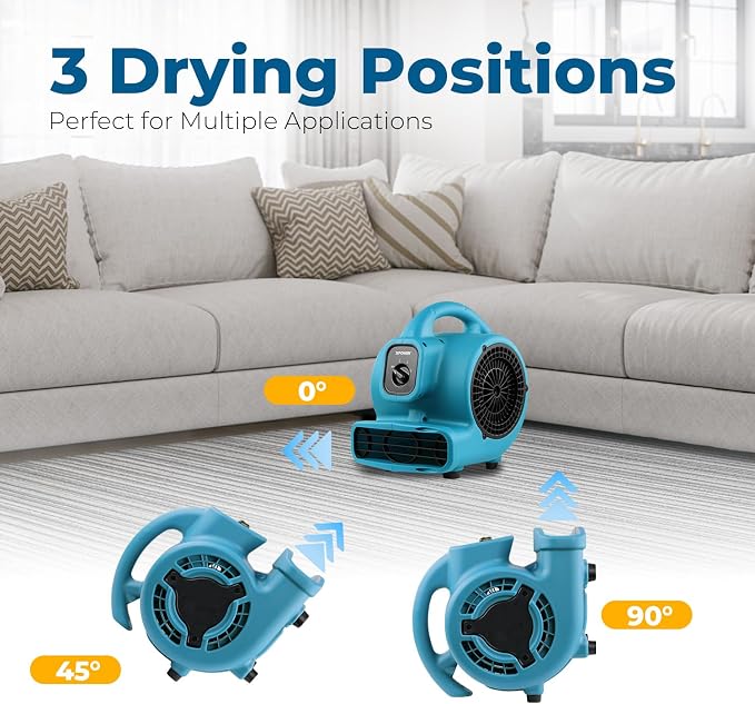 XPOWER P-80 Mini Utility 600 CFM Centrifugal Air Mover, Floor Fan, - Image 3