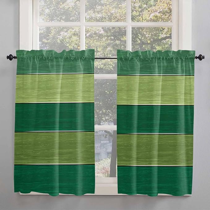 Farm Retro Green Wood Grain Window Valance Curtains, Rustic Wooden Plank - Image 2