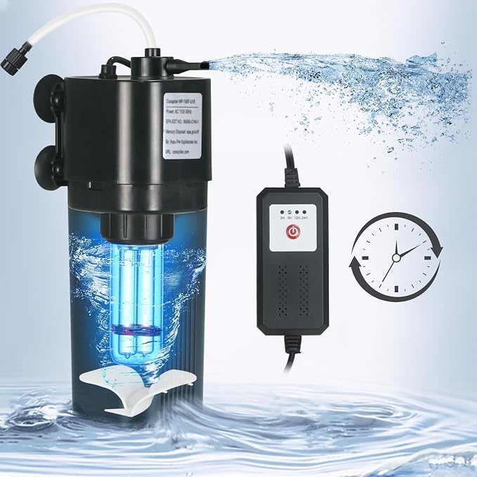 Aquarium U-V Filter for 10-40 gal, 132 GPH Swirl Turbo Design Submersible by TARARIUM
