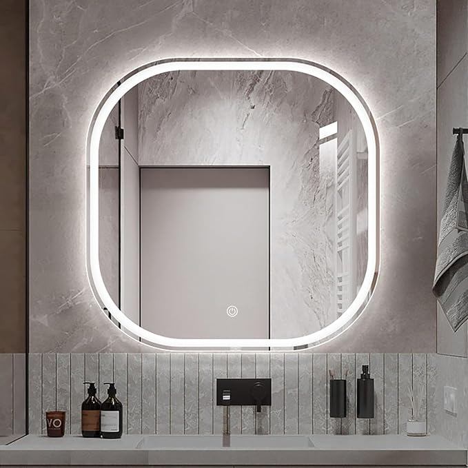 JSLJDM 500X500 mm Illuminated Backlit LED Bathroom Mirror, Wall Mounted by JSLJDM
