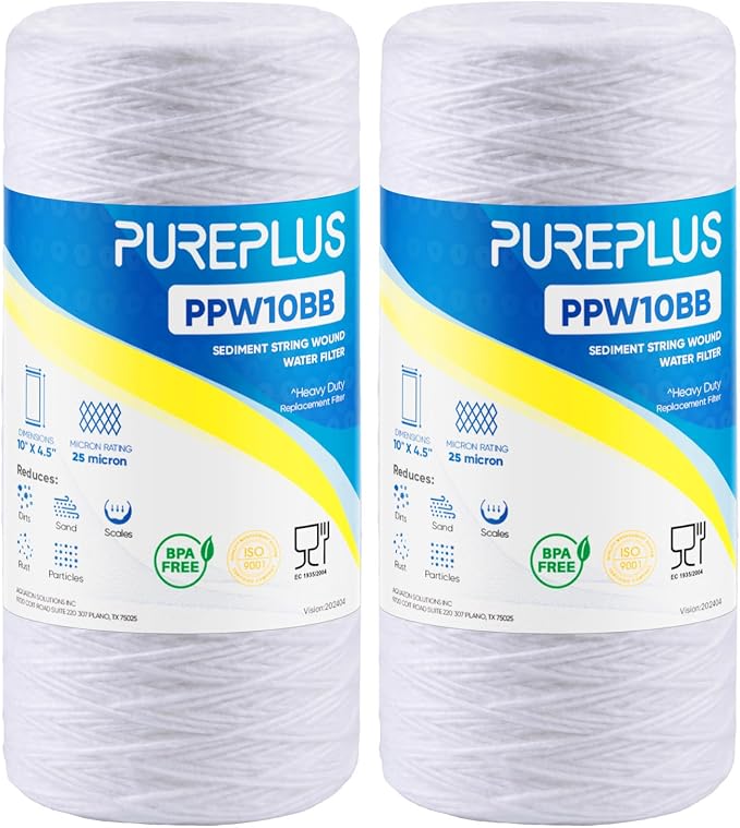 PUREPLUS 25 Micron 10 x 4.5 Whole House String Wound Sediment Filter by PUREPLUS
