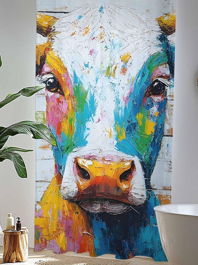 Sheer Curtains 84 Inches Long, Funny Colorful Cow Semi Sheer Curtains Light - Image 4