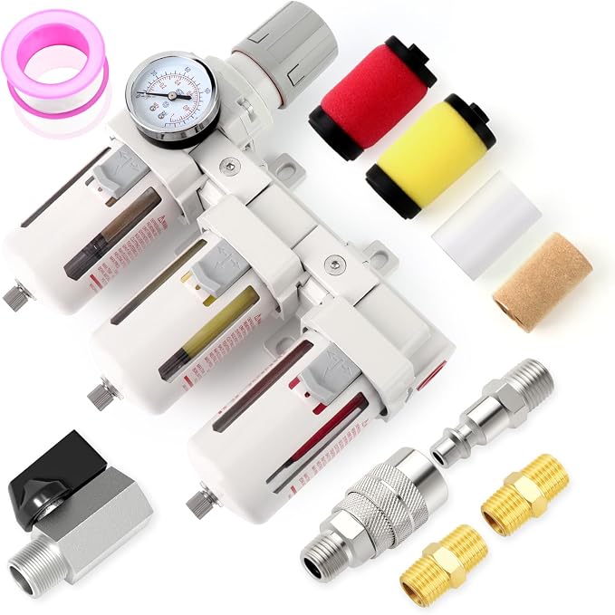 Industrial 1/2" NPT 3 Stage Air Drying System, Coalescing Filter, Particulate by MEANLINMEASURE