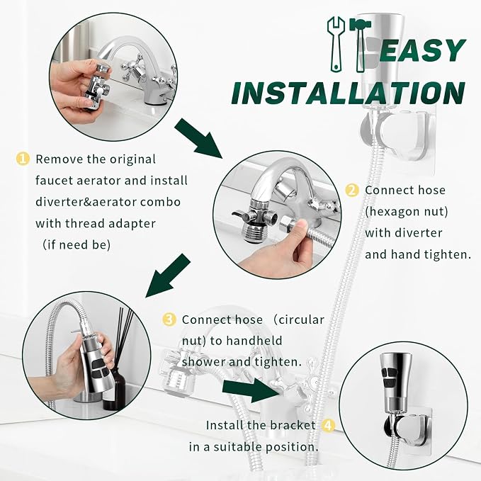 CECEFIN Kitchen Faucet Hose Attachment, 4-Mode ON/Off Sink Sprayer Head - Image 6