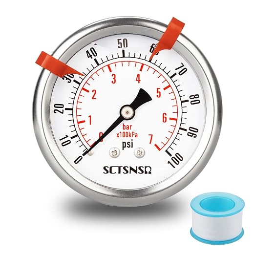 0 to 100 Psi Pressure Gauge, Glycerin Liquid Filled, 2.5 inch Dial, 1/4" NPT by SCTSNSR