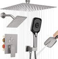 Shower Faucet Set Rainfall Shower System Push Button Diverter Shower Faucet with 4 in 1 Handheld, Ceiling Mount 12 Inch Shower Head and 6 Inch Wall Mount Shower Head
