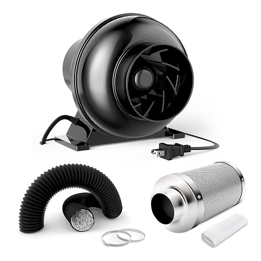 InfiniPower 195 CFM Inline Ventilation Fan 4" Air Carbon Filter and 4 Inch 8 by InfiniPower