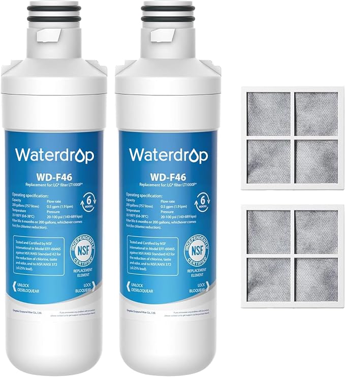 Waterdrop LT1000PC ADQ747935 Refrigerator Water Filter and Air Filter, by Waterdrop