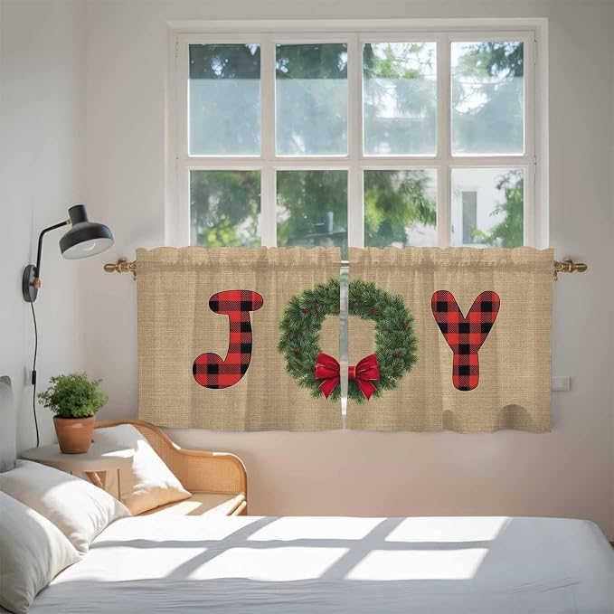 Red Green Christmas Kitchen Tier Curtains 36 Inch Long 2 Panel Set, Rod Pocket - Image 4
