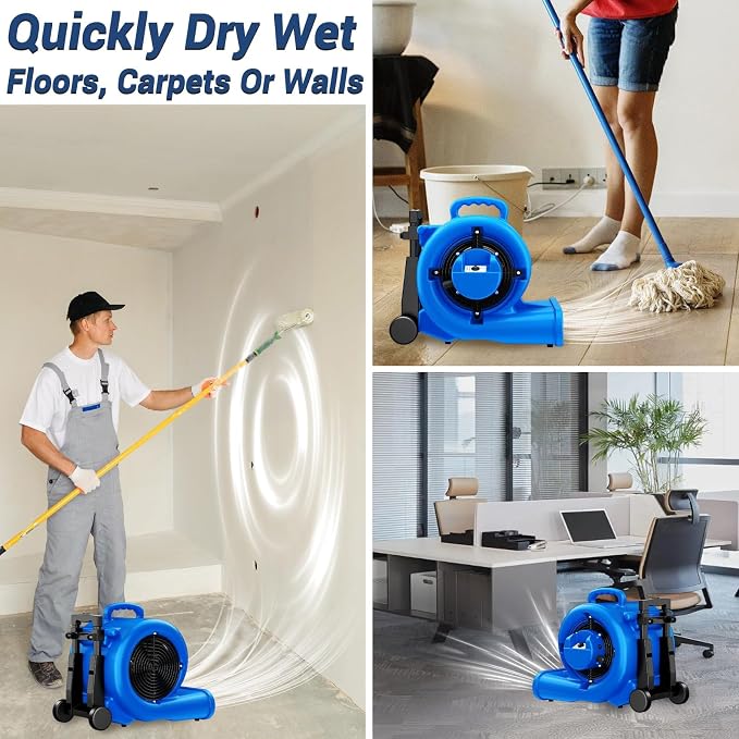 5000 CFM 1HP Air Mover Blower Fan, Floor Blower Dryer, 3 Speeds, 4 Adjustable - Image 5