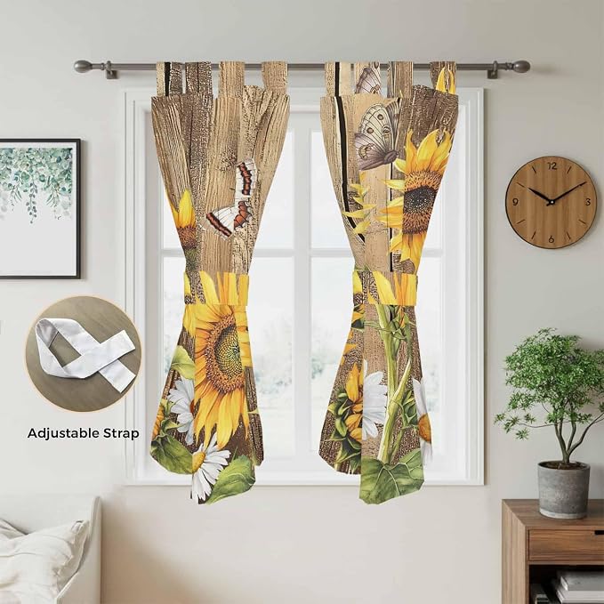 Farmhouse Sunflowers Bathroom Curtains 63 Inch Length, Window Curtains Tab Top - Image 5