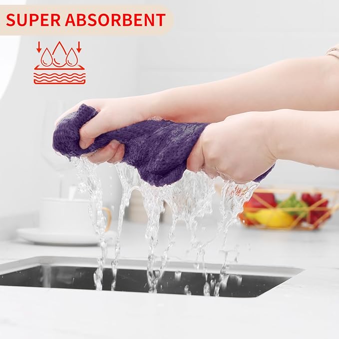 Homaxy 100% Cotton Waffle Weave Kitchen Dish Cloths, Ultra Soft Absorbent Quick Drying Dish Towels, 12 x 12 Inches, 6-Pack, Eggplant