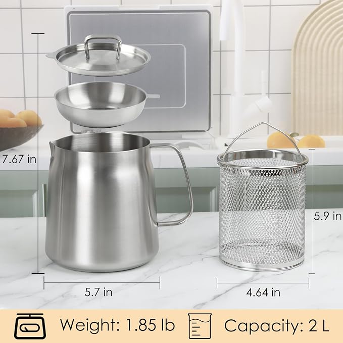 68oz 304 Stainless Steel Oil Filter Pot, Heavy Duty Bacon Grease Container & - Image 6