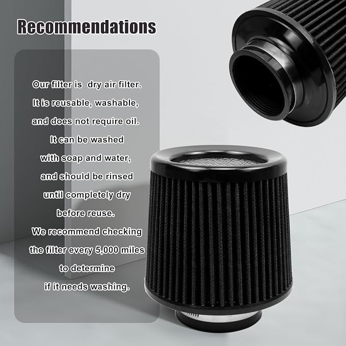 RYANSTAR 76mm 3" High Flow Round Tapered Cone Cool Air Filter Cleaner - Image 6
