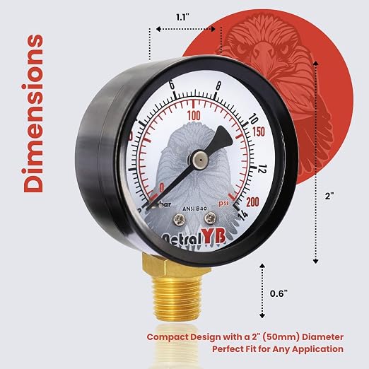 2-inch Pool Filter Pressure Gauge, 1/4" NPT - Image 4